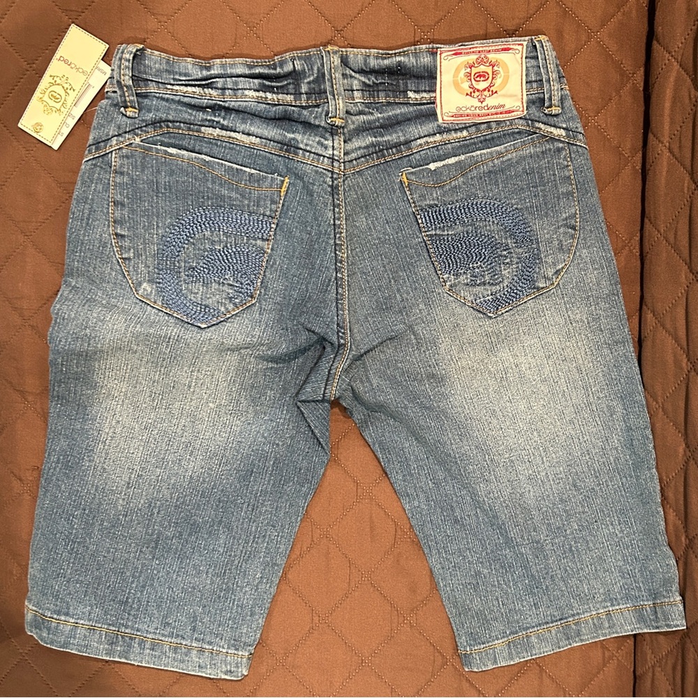 Ecko Red Blue Logo Denim Bermuda Shorts